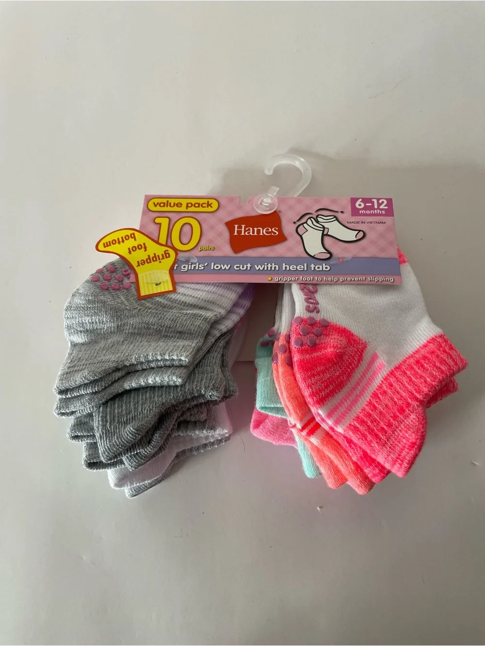 Hanes Baby Girls 10-Pack Low Cut Socks in Gray, Pink, White, Mint